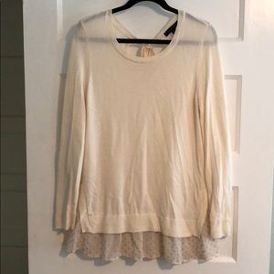 NWOT L Ann Taylor Cream Sweater with Blouse Hem